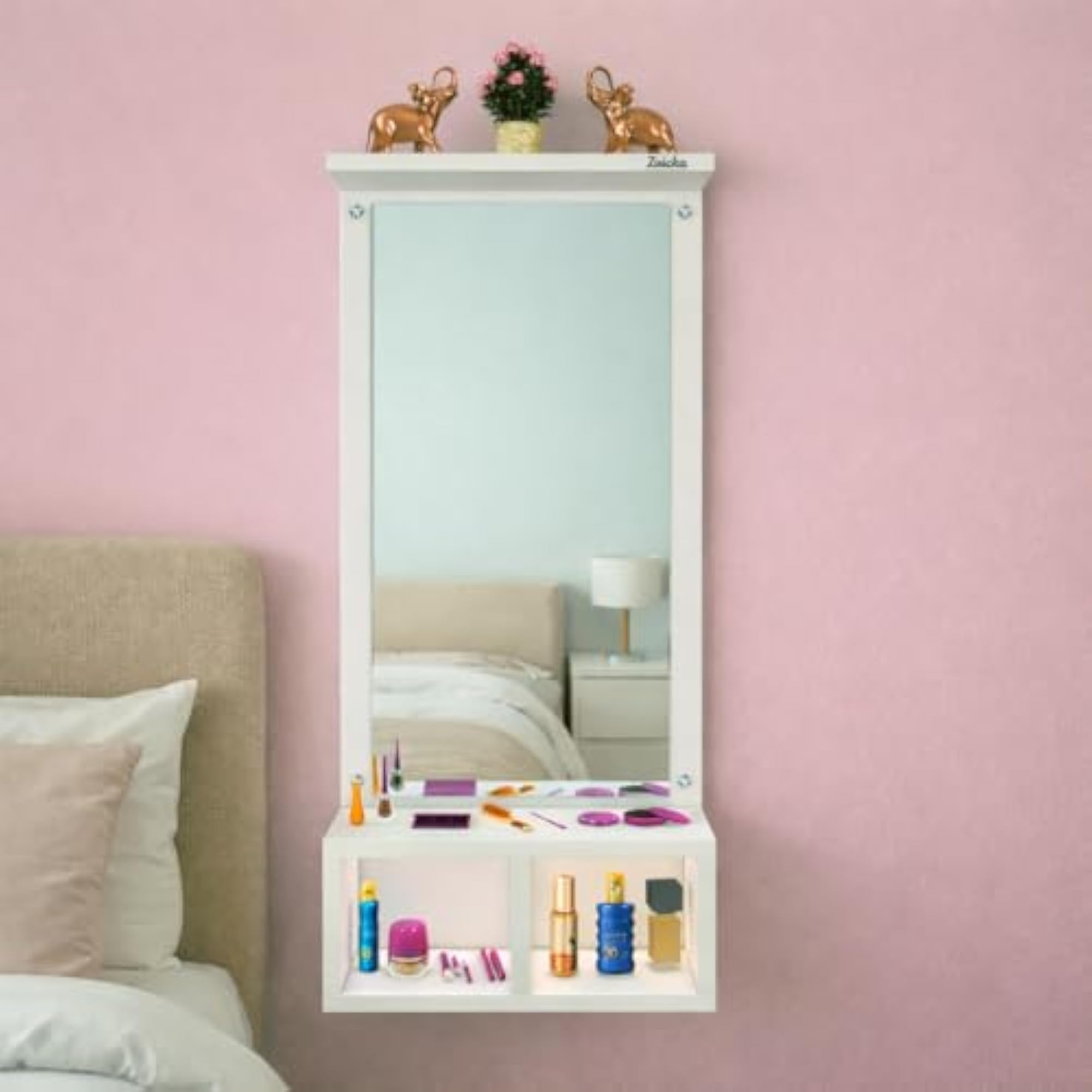 Wall Mounted Dressing Table with Mirror, Floating Vanity Mirror Shelf