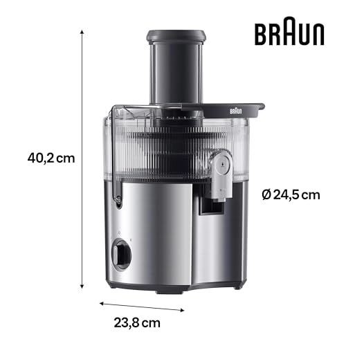 Braun MultiJuice 7 - Cold Press Juicer with ColdXtract Technology, Fresh Juice in 15 Seconds, 75 mm Feed Tube, 2L Pulp Container, One-Touch Anti-Drip System, Stainless Steel Filter, Grey (SJ7000)