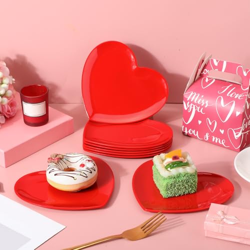 Nuogo 8 Pcs Heart Shaped Dinner Plates 6.8'' Serving Tray Melamine Heart Shaped Plates for Dessert, Appetizer, Salad, Dishwasher Safe (Red) by Nuogo - Image 7