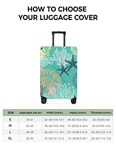 Travel Luggage Cover Spandex Elastic Suitcase Cover for Luggage, Scratch Proof Luggage Cover Protector for Trunk Case 22-25 Inch Luggage, Abstract Ocean Shell Starfish Texture Green3