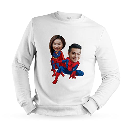 Sweat Homme Portrait Duo Super Héros Personnalisé : Caricature Couple