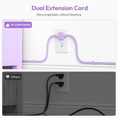 Image of NTONPOWER Double Extension Cord 12 FT, Twin Extension Cord Splitter, 6 FT Purple Extension Cord on Each Side, 20W USB C & 2 USB A & 3 Outlets, Split Power Strip with Flat Plug for Home Dorm Room