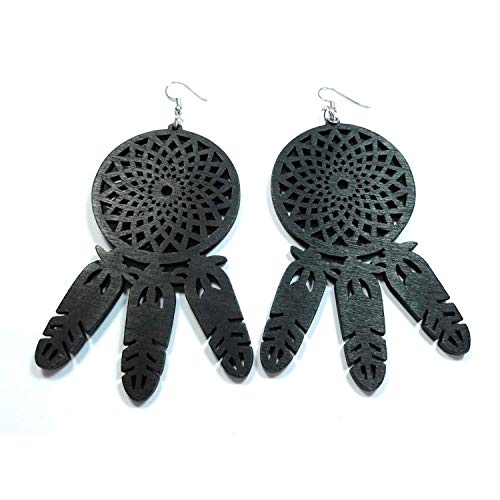 Teri's Boutique Dream Catcher Wood Natural Colorful Wooden Engraved Fashion Jewelry Dangle Hook Earrings - Main Image