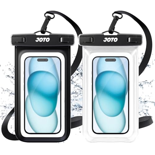 JOTO 2 Pack Universal Waterproof Phone Case for iPhone 17 Air 16 15 14 13 12 11 Plus Pro Max, IPX8 Cellphone Dry Bag XR X SE, Galaxy S23 S22 S21 S20+ S20 S10 Plus Note, Pixel up to 7 -Black, Clear