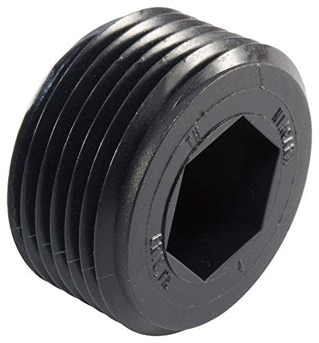 Caplugs TH-5 TH Series – Plastic Hex Socket Threaded Plug, 80 Pack, Black HD-PE, NPT Thread Size 3/8