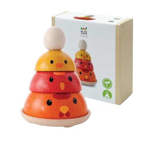 PlanToys Wooden Nesting Chicken Stacking Toy (5695) | Sustainably Made from Rubberwood and Non-Toxic Paints and Dyes | Eco-Friendly PlanWood