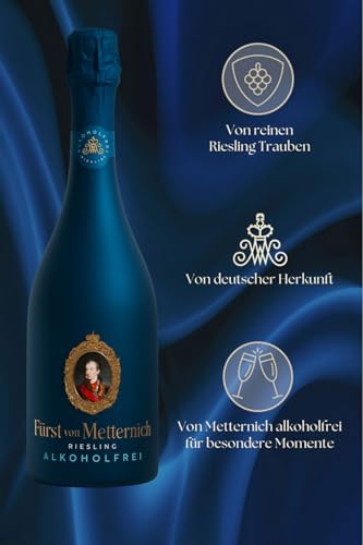 Fürst von Metternich Riesling Alkoholfrei 1 x 0,75 l – Premium-Sekt ohne Alkohol, elegant und feinperlig, fruchtig mit Apfel- und Zitrusnoten, stilvoller Genuss für besondere