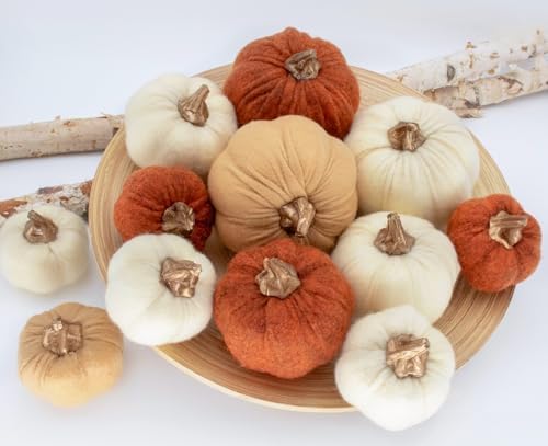 Jondciv 12 PCS Fall Pumpkin Decor, Felt Fabric Artificial Faux Fa...
