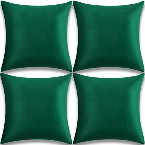 Yonous Throw Pillow Covers, Velvet Soft Decorative Cushion Case for Sofa Bedroom Car, Set of 4, 18x18 Inch, Emerald Green