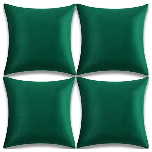 Yonous Throw Pillow Covers, Velvet Soft Decorative Cushion Case for Sofa Bedroom Car, Set of 4, 18x18 Inch, Emerald Green