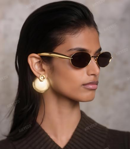 AIEYEZO Retro Oval Sunglasses for Women Men Fashion Gold Frame Sardine Sun Glasses Suitable for Small Faces2