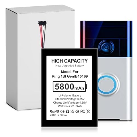 TQTHL 5800mAh B15169 Battery, (2024 New Upgrade) Replacement Battery for Ring Video Doorbell 1st Gen,5-PIN 1st Gen Battery,Video Doorbell 1st Generation with 720p HD Camera 8 Plu Cover