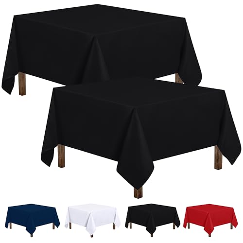 Utopia Kitchen 2 Pack Square Table Cloth [70x70 Inches, Black] Stain and Wrinkle Resistant Tablecloth Washable Polyester Cover for Dining, Buffet Parties, Picnic and Weddings
