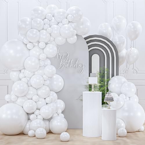 Image of PartyWoo Pearl White Balloons 128pcs Different Sizes Pack of 18 12 10 5 Inch Metallic White Latex Balloon Arch Kit Garland for Wedding Graduation Baby Shower Birthday Party Decorations White-Z30
