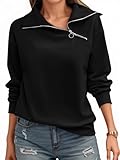 Fisoew Womens Zipper Sweatshirt Turtleneck Long Sleeve Pullover Casual Loose Sweatshirts Top T Shirts Black