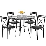 VECELO 5 Piece Dining Table Set for 4, Faux Marble Dinette with Chairs for Kitchen, Breakfast Nook, Small Space, Black
