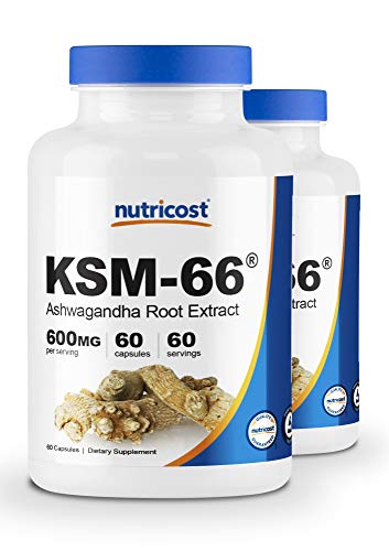 Nutricost KSM-66 Ashwagandha Root Extract 600mg, 60 Veggie Caps (2 Bottles) - High Potency 5% Withanolides - with BioPerine