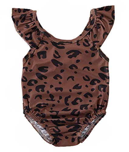 Styles I Love Toddler Girls Leopard Print Ruffled One-Piece Swimsuit Brown Bathing Suit Beach Swimwear