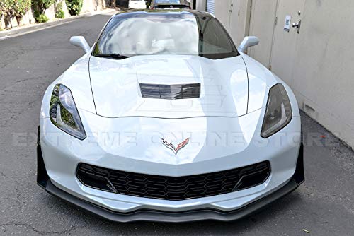 For 2014-2019 Corvette C7 Z06 Style Abs Plastic Primer Black Front Bumper Lip Splitter With Stage 3 Painted Carbon Flash Extension Winglets & Side Skirt Panels With Rear Spoiler Assembly Combo Kit #TOP1