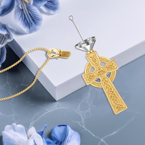 Urn Necklace for Ashes Celtic Cross Cremation Jewelry 925 Sterling Silver 18K Gold Plated Memorial Keepsake Pendant Gift for Human Men Women Loved One3