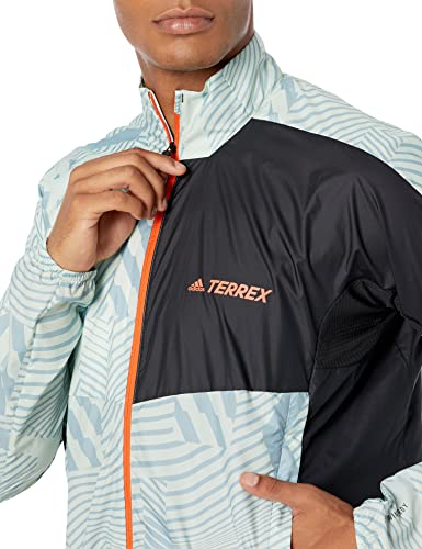 Adidas Outdoor Men's Terrex Trail Running Wind Jacket Printed, Linen Green/Magic Grey, X-Large #TOP27