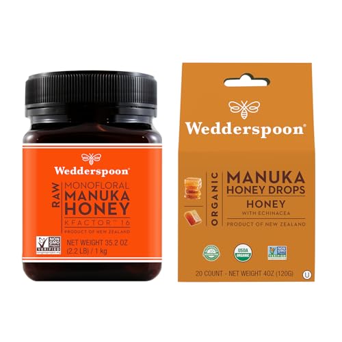 Bundle - Miel de Manuka Raw Premium KFactor 16 35.2 Oz y Gotas Honey & Echinacea 4 Oz