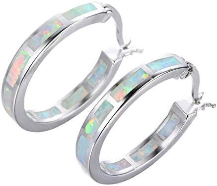 Life Stage Fire Created-Opal 925 Sterling Silver Round Hoop Dangle Earrings Women's Fashion Jewelry