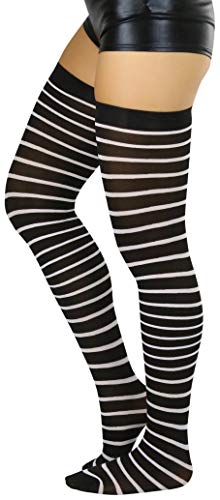 Image of ToBeInStyle Women's Opaque Hosiery Thin Striped Thigh High Long Stocking