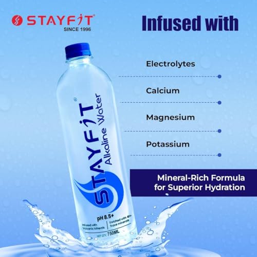 Image of Stayfit Alkaline Water with Essential Nutrients | 81+ Trace Minerals |Water-Based Electrolyte Drink With 8.5+ pH Alkaline Mineral Water (15 x 750 ml)