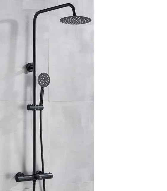 Colonne de douche thermostatique noir mat avec mitigeur et pommeau effet pluie pour baignoire