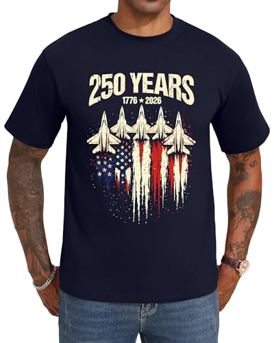 DISLANBO Men's USA 250th Anniversary T-Shirt, Patriotic Air Force Tee Navy | 250 Years Birthday Patriotic Tops, 4th of July Short Sleeve Shirts, USA Memorial Day Tops