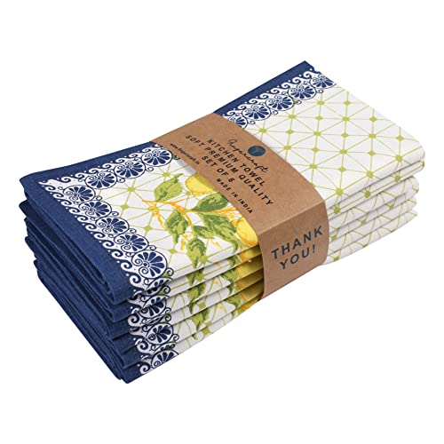 Image of FINGERCRAFT Kitchen Cloth 100% Soft High GSM Cotton Fabric Kitchen Towel, 20 x 30 Inches Perfect Size for Kitchen Uses, Set of 6, Multipurpose Use as Dish Towel, Bar Towel (Lemon Leaf)
