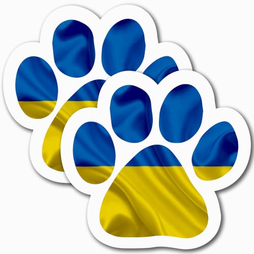 Image of Ukrainian Flag Pawprint Car Magnet, 5 Inch, 2 Pack, Waterproof Vinyl | Heavy Duty Accessory, Magnetic Decal for Cars, Trucks and SUVs or Any Magnetic Surface, Crafted in USA