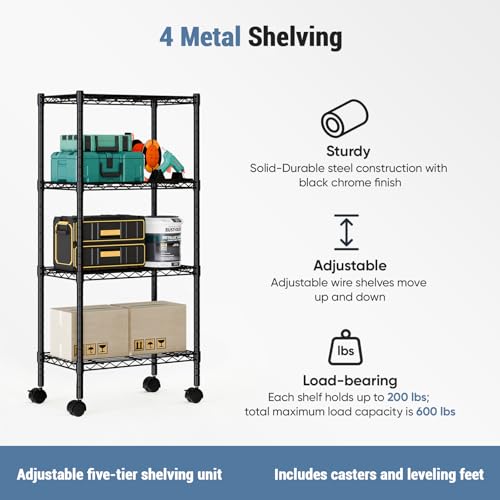 Image of DUMOS 4-Tier Metal Storage Shelves, Shelving Unit, Storage Rack, 23 inch W