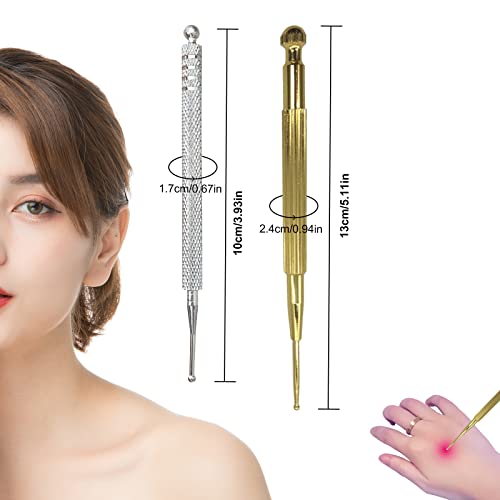 Blmhtwo 2 Pieces Acupressure Pen, Dual Head Reflexology Acupuncture Pen Deep Tissue Massage Stainless Steel Retractable Ear And Body Point Probe Pen For Home Spa (Gold And Sliver) #TOP1