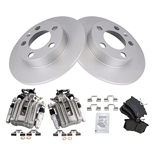 Image of TRQ Rear Brake Pad and Rotor Set Ceramic Solid Rotors Calipers