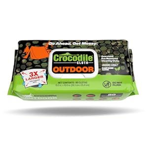Crocodile Cloth Outdoor Cleaning Wipes – 80 Count Plant-Based Cloths (15″x10″), Skin Safe, Pre-Moistened, Aloe & Vitamin E Infused, Large, Absorbent, Multi-Surface Disposable Wipes