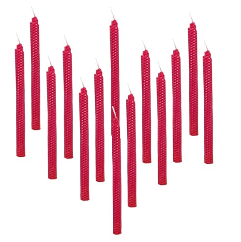 Image of Beeswax Handmade Taper Candles, 7 Pair Red Color, 9 Inch Smokeless Dripless Wax Candles, Beeswax Candle for Home Gift Ideas