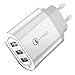 Produktbild Bascar USB Ladegerät 3-Port QC3.0 5V/3.5A Wall Charger Netzteil - mit EU Stecker Schnellladewand Reiseadapter für Galaxy iPhone iPad Bluetooth Tablet/Tragbar Geräte USB-Ladene Geräte (Weiß)