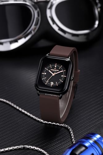 Image of Daniel Hechter Paris Lea Collection Watch for Women with Square Dial, Crystal and Rose Gold Markers, Date Display and Silicone Strap