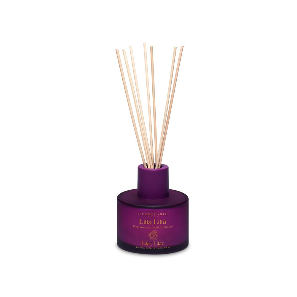 L'Erbolario - Lilac - Fragrance Wooden Reed Diffuser - Long-lasting Floral, Amber Scent - Decorative, Room Fragrance for Bedroom, Bathroom & Office, 6.7 oz