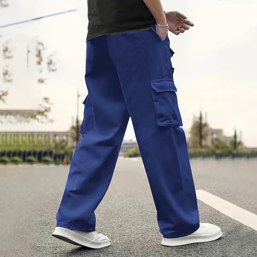 Pockets Trousers for Men Fashion Solid Color Drawstring Long Pants Elastic Waist Breathable Pants Lightweight Basic2