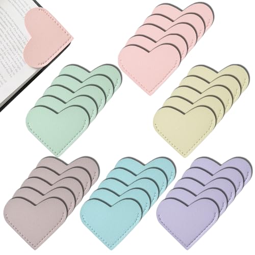 Yuwiiuuo 30 Pcs Leather Heart Bookmarks for Women Cute Book Marks for Reading Ideal Gift for Home Office School Reading Supplies (6 Colors)