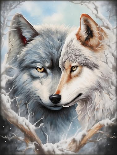 Kit broderie de perles de rocaille loup toile premium 40x50cm