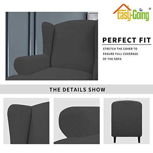 Image of Easy-Going Stretch Large Wingback Chair Sofa Slipcover Dark Gray