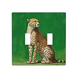 Placca di copertura per interruttore a doppia banda, motivo leopardo seduto su sfondo verde, dimensioni standard - 11,4 x 11,4 cm