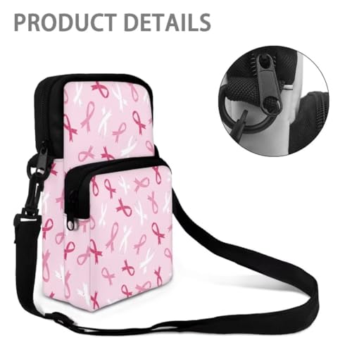 Image of Crossbody Bag for Women Sling Purse Pink Ribbon Cell Phone Holder with Straps