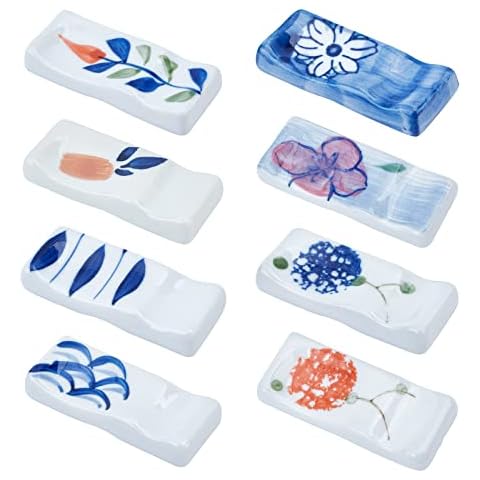 craspire 8 Keramik-Essstäbchen-Ablage-Set, Rechteckig, Handbemalt, Essstäbchen-Halter, Esslöffel, Gabeln, Messer, Geschirr-Ablage-Set, Festlicher Tischschmuck Aus Porzellan Cover