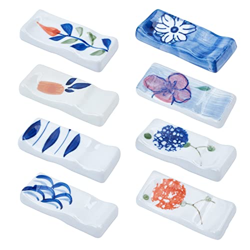 Craspire 8Pcs Ceramic Chopsticks Rest Rack Hand Painted Japanese Chopstick Rests & Holders Floral Chopstick Stand Rest Set Festive Tableware Ornament For Spoon Fork Porcelain Dip Pen Holder #TOP28