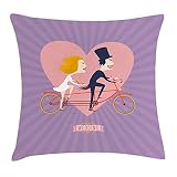 ABAKUHAUS Party Bike Housse d'oreiller, Mariage Tandem vélo, Taie d'oreiller Décorative Carrée, 40 cm x 40 cm, Violet Multicolor